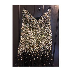 Beaded open leg prom dress